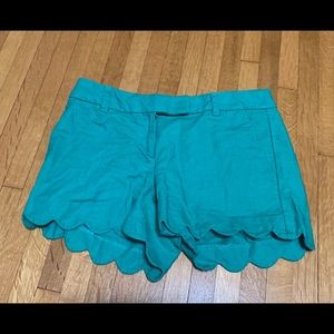 Green J. Crew Scalloped Shorts